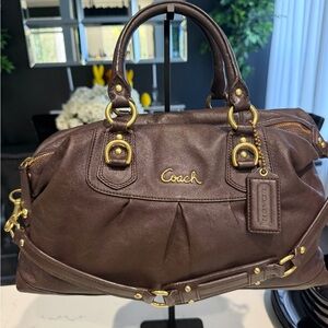 Coach Ashley in Dark Brown Leather Satchel with Gold Hardware